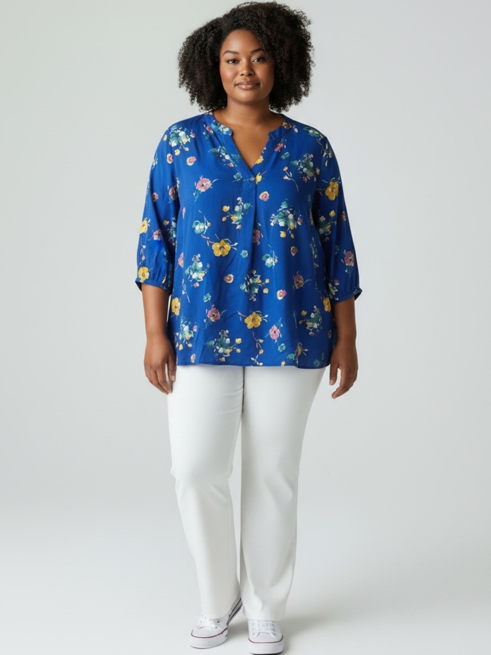 Woman Within Royal Blue Floral V-Neck Tunic size 18/20